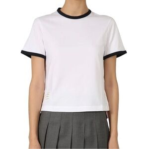 Thom Browne White Ringer T-Shirt Black Trim 100% Cotton Women Italy Size 42=M